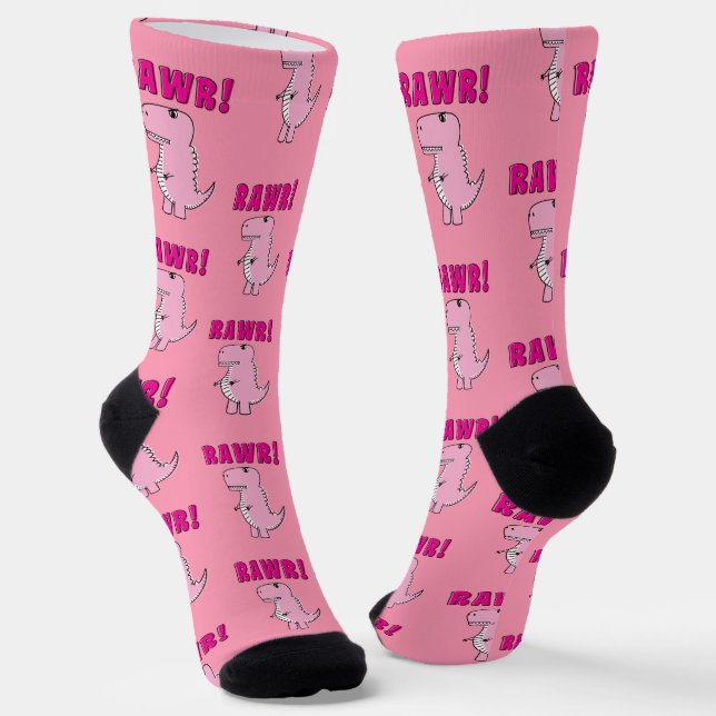 Niedlicher und wütend rosa Cartoon T-Rex Dinosauri Socken (Gewinkelt)