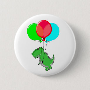Niedlicher und wütender Dino mit Party-Balloons Button