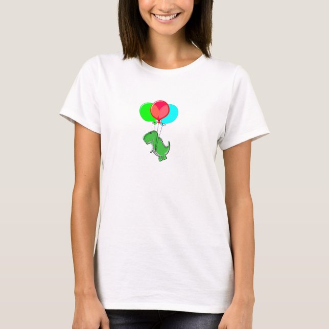 Niedlicher und wütender Dino mit Party-Balloons T-Shirt (Vorderseite)