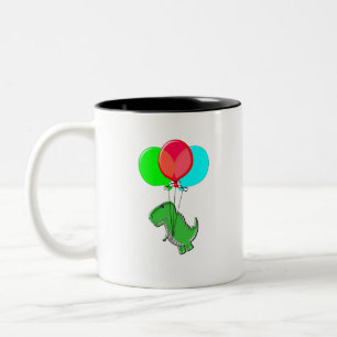 Niedlicher und wütender Dino mit Party-Balloons Zweifarbige Tasse
