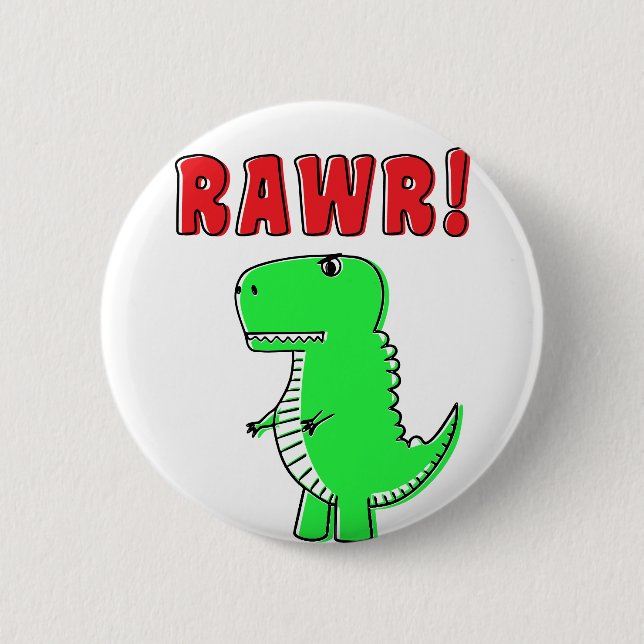 Niedlicher und wütender grüner Cartoon T-Rex Dinos Button (Vorderseite)
