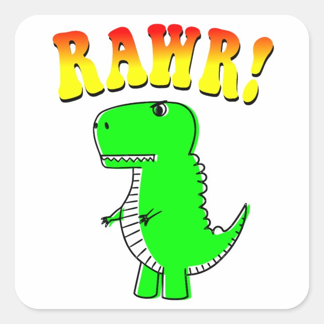 Niedlicher und wütender T-Rex RAWR Groovy Text Quadratischer Aufkleber (Vorderseite)