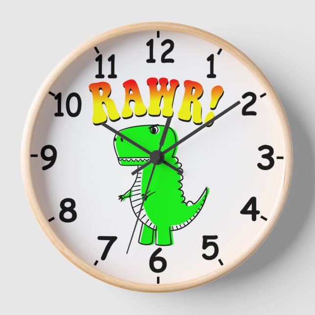 Niedlicher und wütender T-Rex RAWR Groovy Text Uhr (Vorderseite)