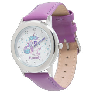 Niedlicher Unicorn addieren Namensmädchenuhr Armbanduhr