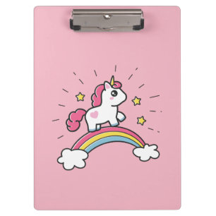 Niedlicher Unicorn auf einem Regenbogen-Entwurf Klemmbrett