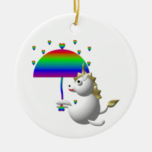Niedlicher Unicorn mit einem Regenschirm Keramik Ornament
