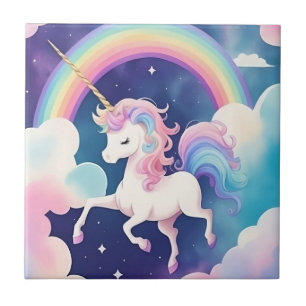Niedlicher Unicorn-Night Sky-Regenbogen Fliese