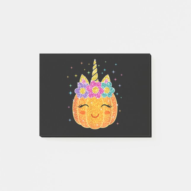 Niedlicher Unicorn Pumpkin Halloween Erntedank Post-it Klebezettel (Vorderseite)