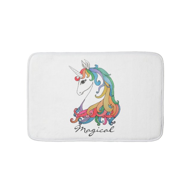 Niedlicher Unicorn Regenbogen des Watercolor Badematte (Vorderseite)