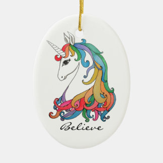 Niedlicher Unicorn Regenbogen des Watercolor Keramikornament