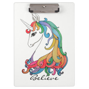 Niedlicher Unicorn Regenbogen des Watercolor Klemmbrett