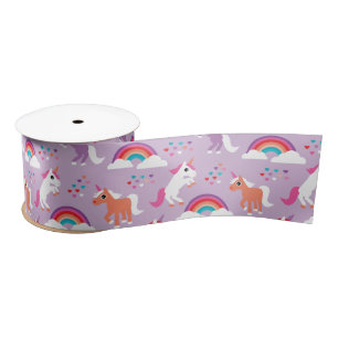 Niedlicher Unicorn-Regenbogen lila Satinband