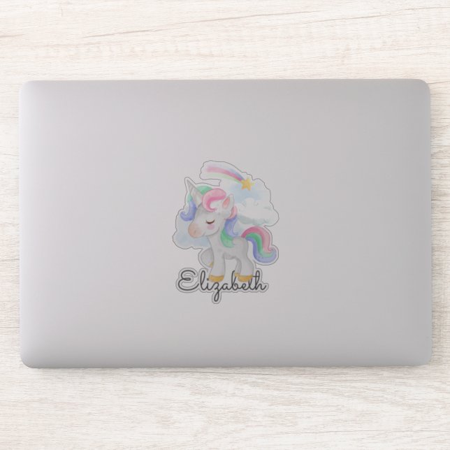 Niedlicher Unicorn-Regenbogenstern Aufkleber (Computer)