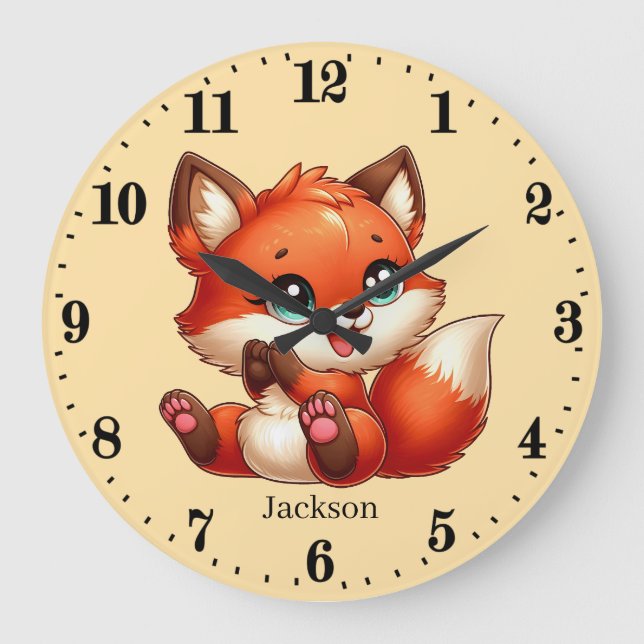 Niedlicher Unisex-Baby-Fuchs Große Wanduhr (Vorderseite)