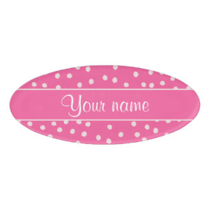 Niedlicher unordentlicher weißer Polka-Punkt-rosa Namenschild