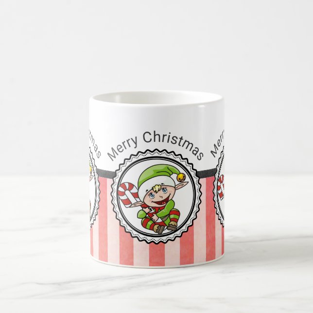 Niedlicher Urlaub Elf mit Candy Cane Frohe Weihnac Kaffeetasse (Mittel)