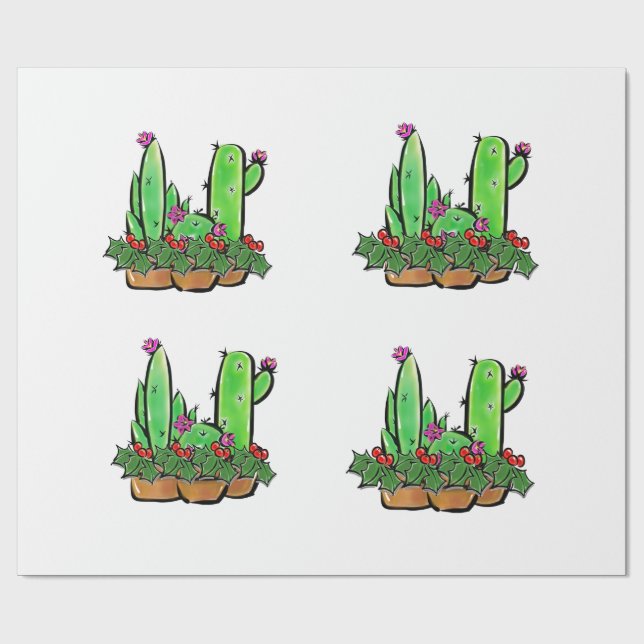 Niedlicher Urlaub Xmas Cactus cacti succuli Geschenkpapier (Flach)