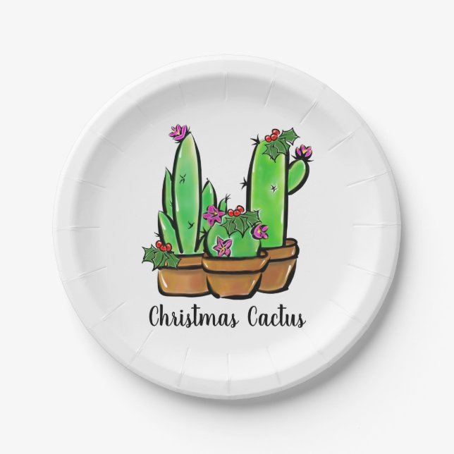 Niedlicher Urlaub Xmas Cactus cacti succuli Pappteller (Vorderseite)