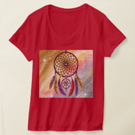 Niedlicher V-Neck Red Gold Dreamcatcher T - Shirt