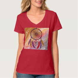 Niedlicher V-Neck Red Gold Dreamcatcher T - Shirt