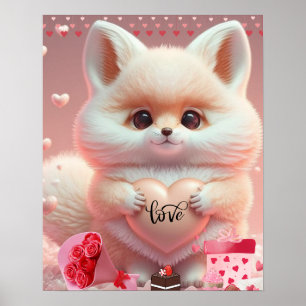 Niedlicher Valentinfuchs mit Herz Liebe Kunst Poster