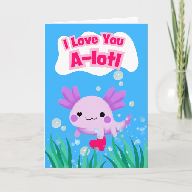 Niedlicher Valentinstag Axolotl mit Herz Karte (Vorderseite)