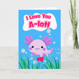 Niedlicher Valentinstag Axolotl mit Herz Karte