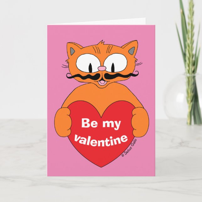Niedlicher Valentinstag-Card-Cartoon Cat Feiertagskarte (Vorderseite)