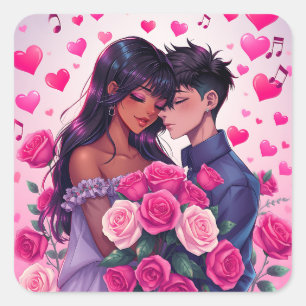 Niedlicher Valentinstag des Anime-Anime Quadratischer Aufkleber