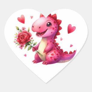 Niedlicher Valentinstag-Dinosaurier Herz-Aufkleber