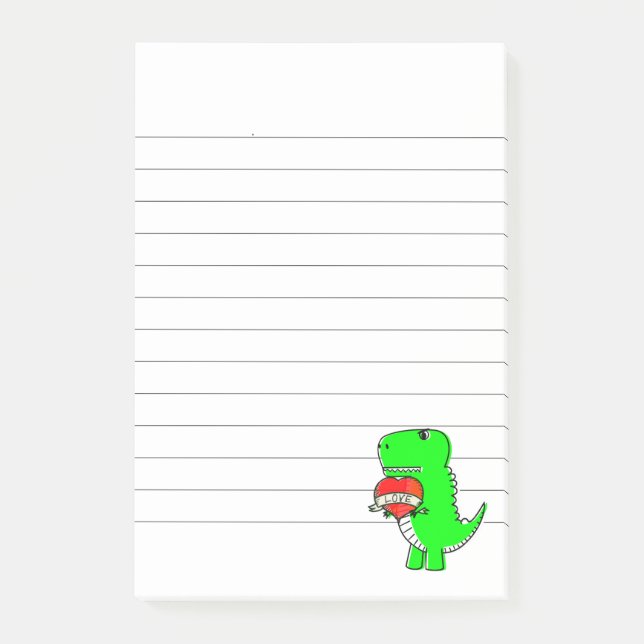 Niedlicher Valentinstag Dinosaurier Lined Post-it Klebezettel (Vorderseite)