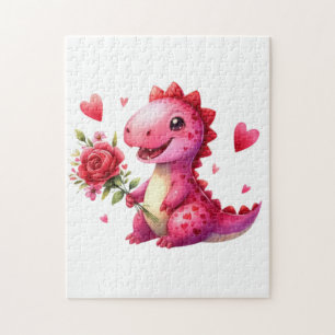 Niedlicher Valentinstag-Dinosaurier Puzzle
