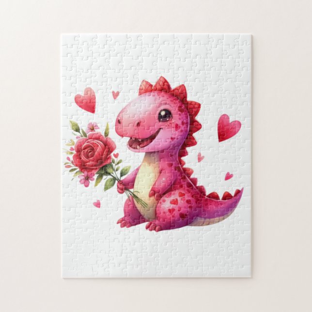 Niedlicher Valentinstag-Dinosaurier Puzzle (Vertikal)