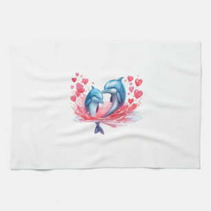 Niedlicher Valentinstag Dolphin Couple Geschirrtuch