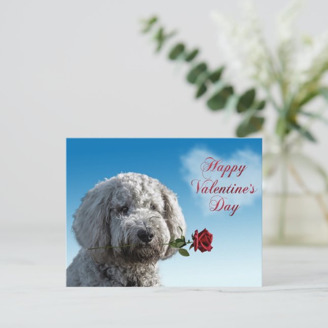 Niedlicher Valentinstag Doodle Dog Postkarte (Stehend Vorderseite)