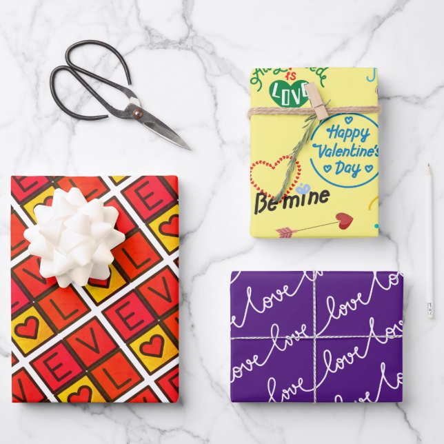 Niedlicher Valentinstag Geschenkpapier Set (Vorderseite)