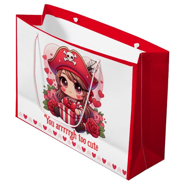 Niedlicher Valentinstag Große Geschenktüte (Vorderseite Schrägansicht)