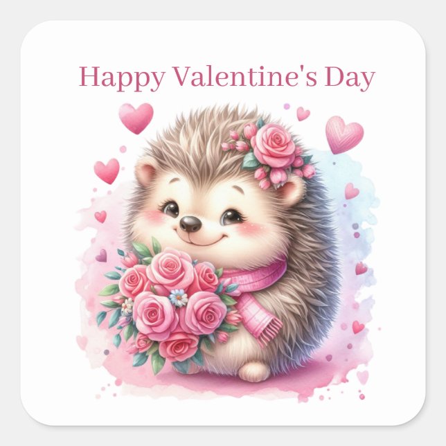 Niedlicher Valentinstag Igel Quadratischer Aufkleber (Vorderseite)