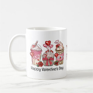 Niedlicher Valentinstag Kaffeekuchen und Liebe Kaffeetasse