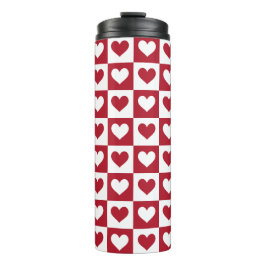 Niedlicher Valentinstag mit roten karierten Herzen Thermosbecher