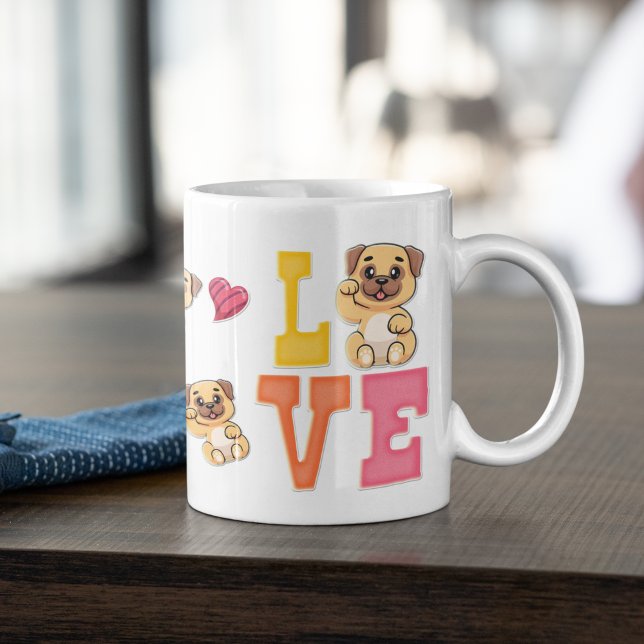 Niedlicher Valentinstag Mops Haustier Leber Gesche Kaffeetasse (Von Creator hochgeladen)
