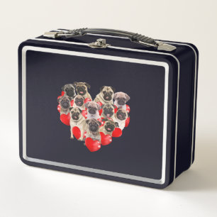 Niedlicher Valentinstag Mops Hund Herz Welpe Metall Brotdose