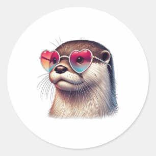 Niedlicher Valentinstag Otter Heart Sungles Girl Runder Aufkleber