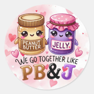 Niedlicher Valentinstag PB & J-Blatt Runder Aufkleber