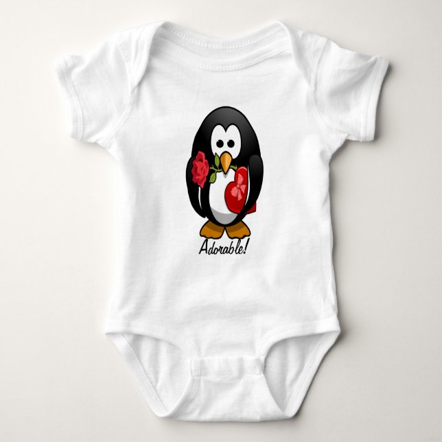 Niedlicher Valentinstag Pinguin Sonniger Cartoon Baby Strampler (Vorderseite)