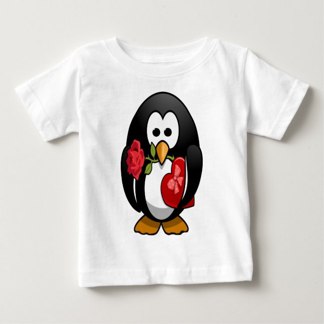 Niedlicher Valentinstag Pinguin Sonniger Cartoon Baby T-shirt (Vorderseite)