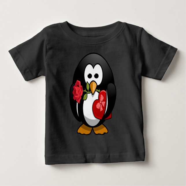 Niedlicher Valentinstag Pinguin Sonniger Cartoon Baby T-shirt (Vorderseite)