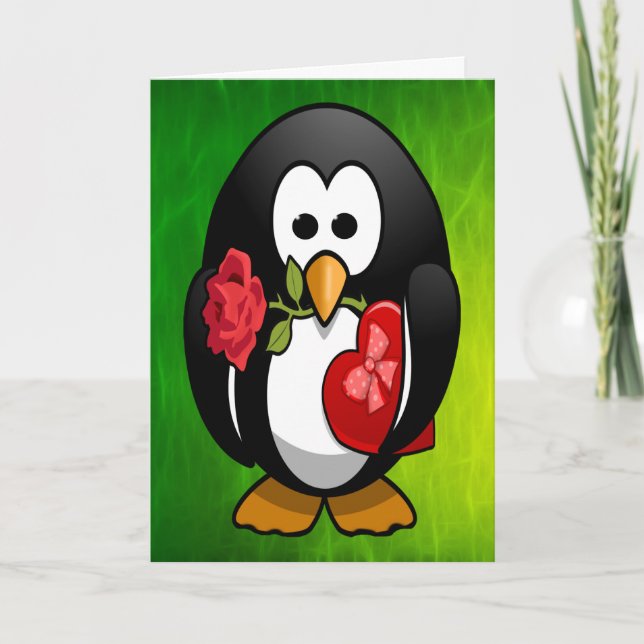 Niedlicher Valentinstag Pinguin Sonniger Cartoon Feiertagskarte (Vorderseite)