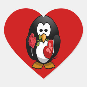 Niedlicher Valentinstag Pinguin Sonniger Cartoon Herz-Aufkleber