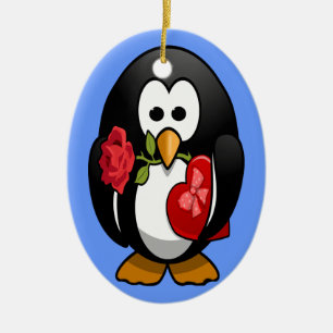 Niedlicher Valentinstag Pinguin Sonniger Cartoon Keramik Ornament